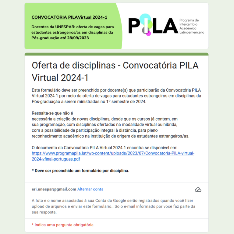 Print Formulário docentes - PILAVirtual 2024-1