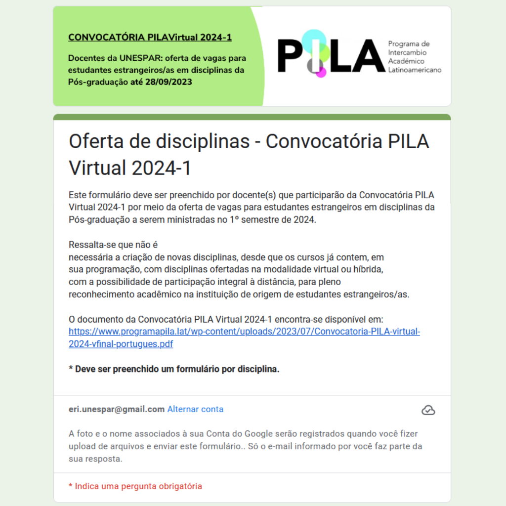 Print Formulário docentes - PILAVirtual 2024-1