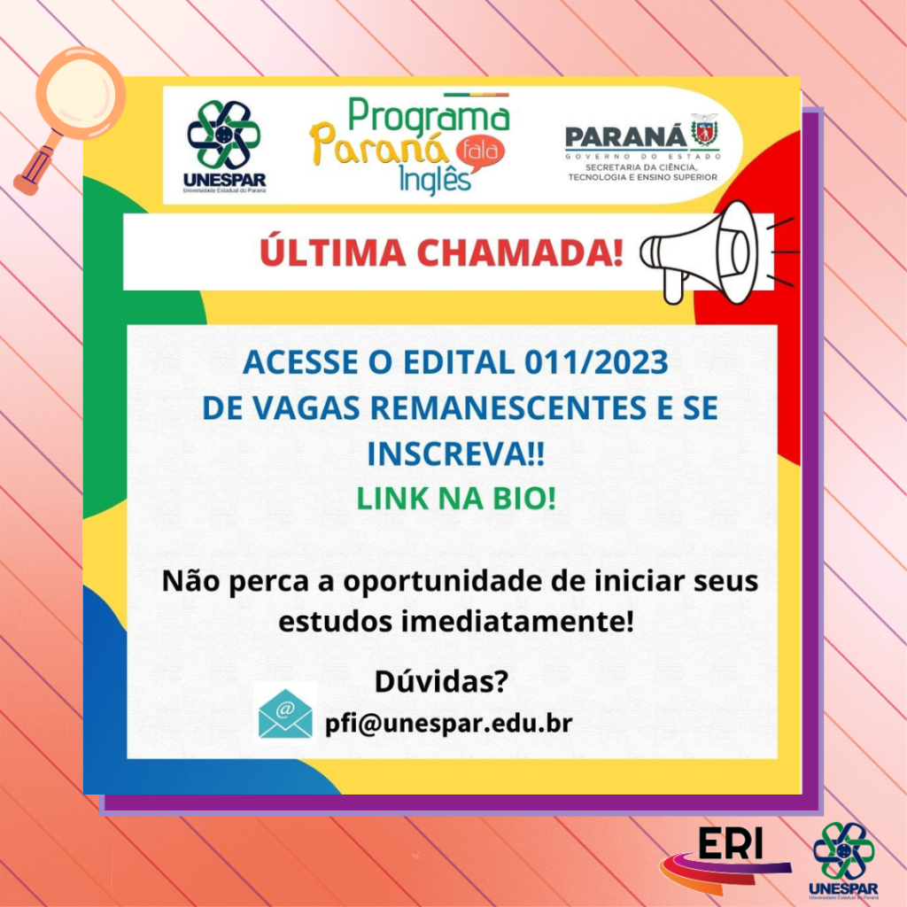 Chamada para as vagas remanescentes do Programa Paraná Fala Inglês (PFI) da Unespar (2).png