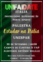 Palestra “Estudar na Itália” em 30/09 na UNESPAR, em Curitiba