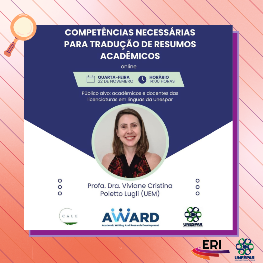 Palestra online Competências necessárias para a tradução de resumos acadêmicos ocorrerá em 22 de novembro.png