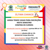 Vagas remanescentes em turmas do 1º semestre de 2024 do Programa Paraná Fala Inglês (PFI) da Unespar